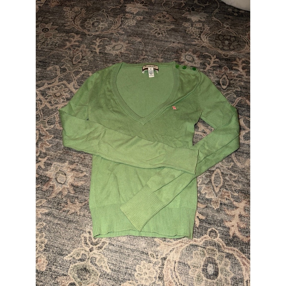 Abercrombie and Fitch Y2K Vintage Green Pink V-Neck Sweater